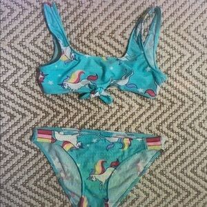 Unicorn Print Kids Bikini - Blue